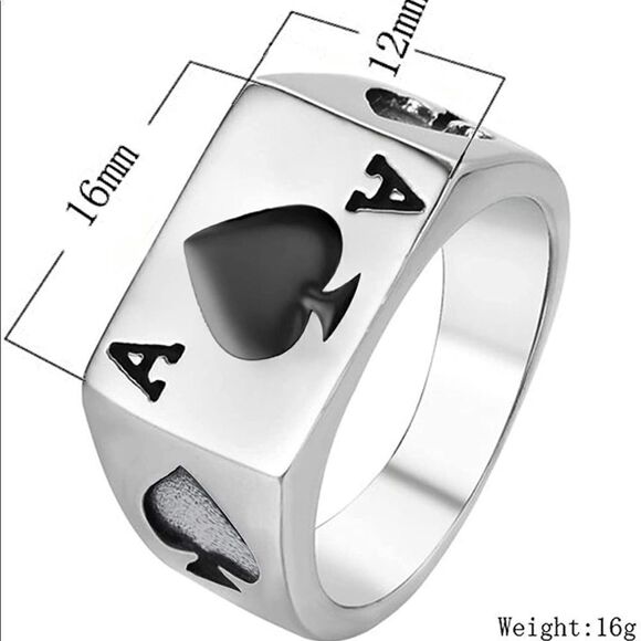 Poker Spade Ace Stainless Steel Ring ♠️ - Picture 4 of 6